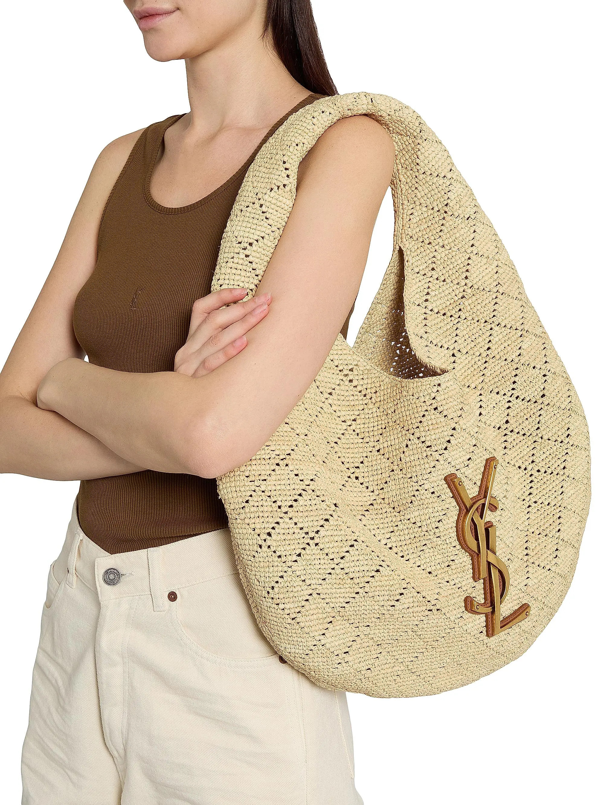 Saint Laurent Icare Hobo Bag in Raffia | Saks Fifth Avenue | Saks Fifth Avenue