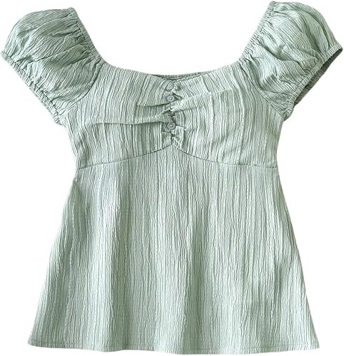 SOLY HUX Girl's Cute Gingham Tops Short Sleeve Blouse | Y2K Style, Summer, Sweetheart Neck Shirts... | Amazon (US)