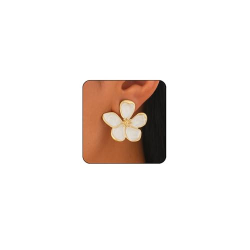 White Flower Earrings for Women Large Statement Earrings for Women Big Floral Earring Unique White Earring Fancy Trendy Jewelry (white) | Amazon (US)