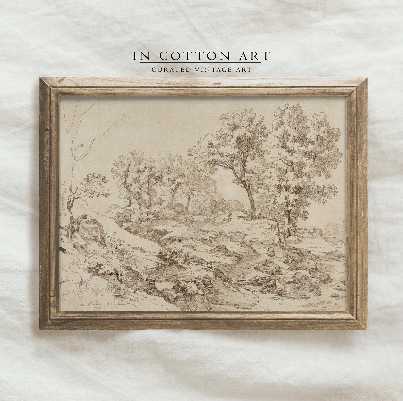 Vintage Neutral Landscape Drawing / Rustic French Country Wall Art / Simple Antique Home Decor Ar... | Etsy (US)