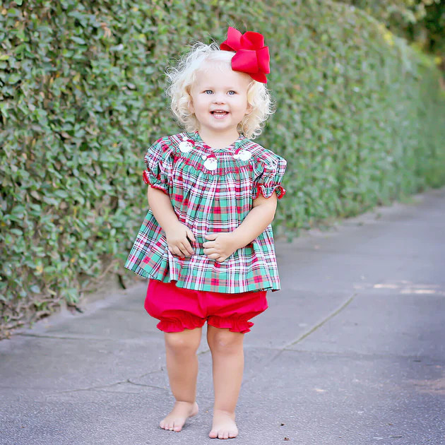 Merry and Bright Smocked Santa Bloomer Set | Classic Whimsy