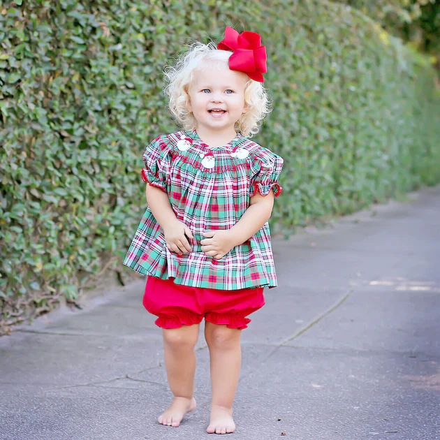 Merry and Bright Smocked Santa Bloomer Set | Classic Whimsy