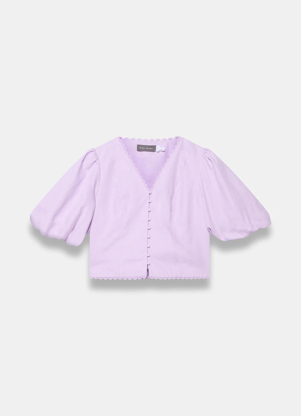 Lilac Linen Puff Sleeve Top | Mint Velvet