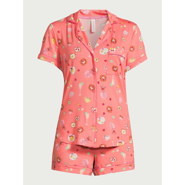 Joyspun Women's Knit Notch Collar Top and Shorts Pajama Set, 2-Piece, Sizes S to 3X | Walmart (US)