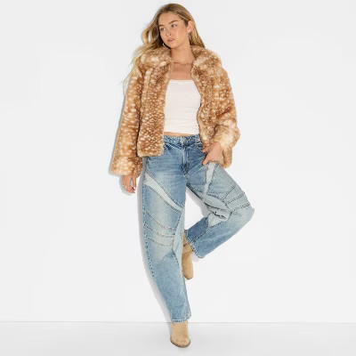 Women's Faux Fur Jacket - Wild Fable™ Tan Deer Hide | Target