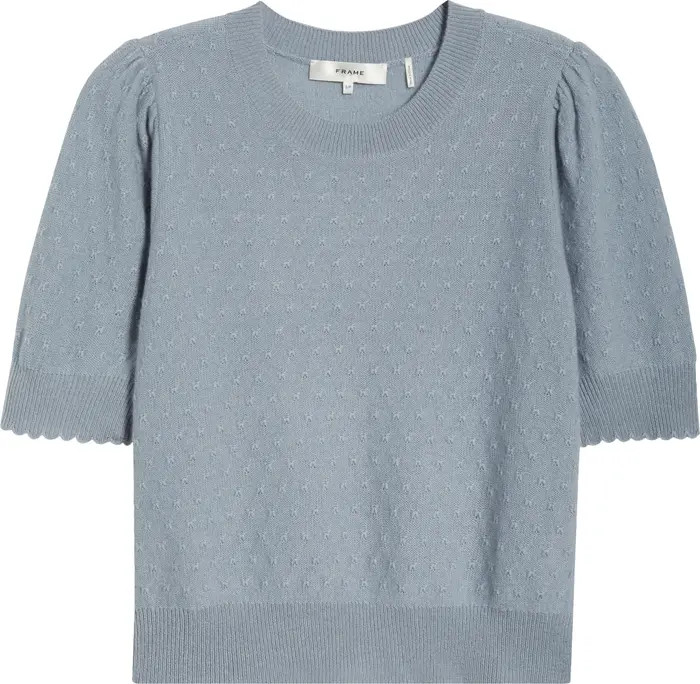 FRAME Puff Sleeve Pointelle Cashmere Sweater | Nordstrom | Nordstrom
