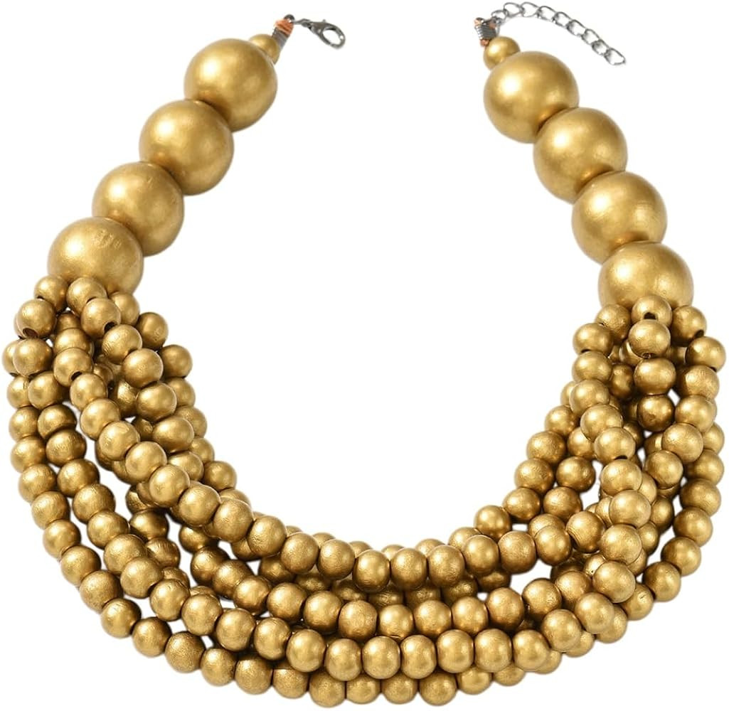 Handmade Layered Wood Bead Necklace for Women - Chunky African Statement Necklace, Natural Khaki ... | Amazon (US)