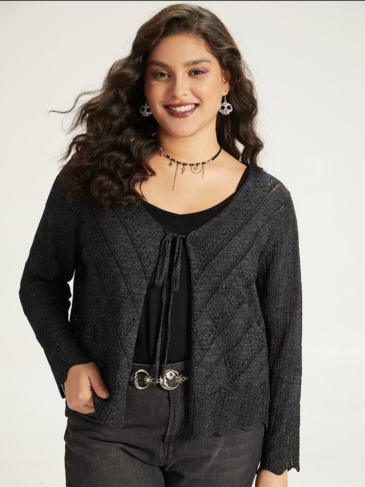 Supersoft Essentials Halloween Plain Hollow Out Ties Open Front Cardigan | Bloomchic