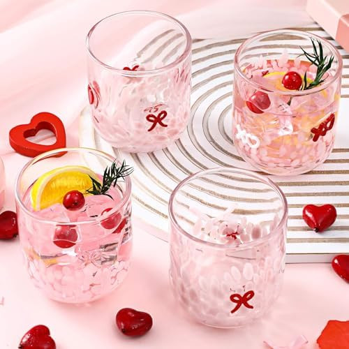 4 Pack Valentine Icon Juice Glass Cups 15 oz Bow & Heart Icon Drinking Glasses Valentine Couple I... | Amazon (US)