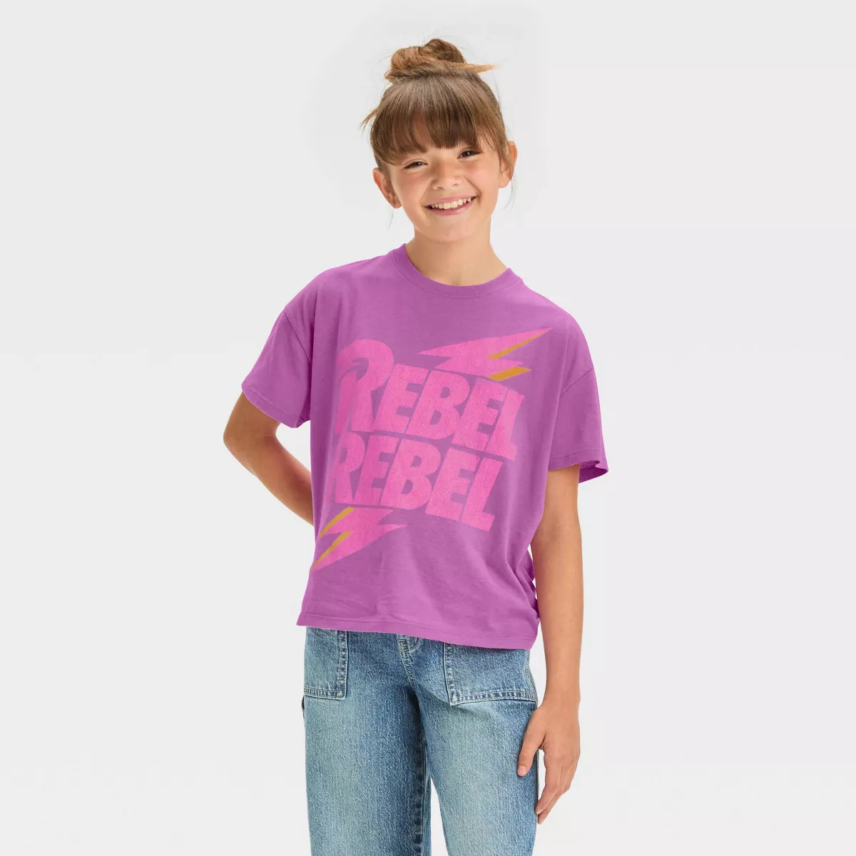 Girls' Cropped "Rebel Rebel" Boxy Graphic T-Shirt - art class™ Purple | Target