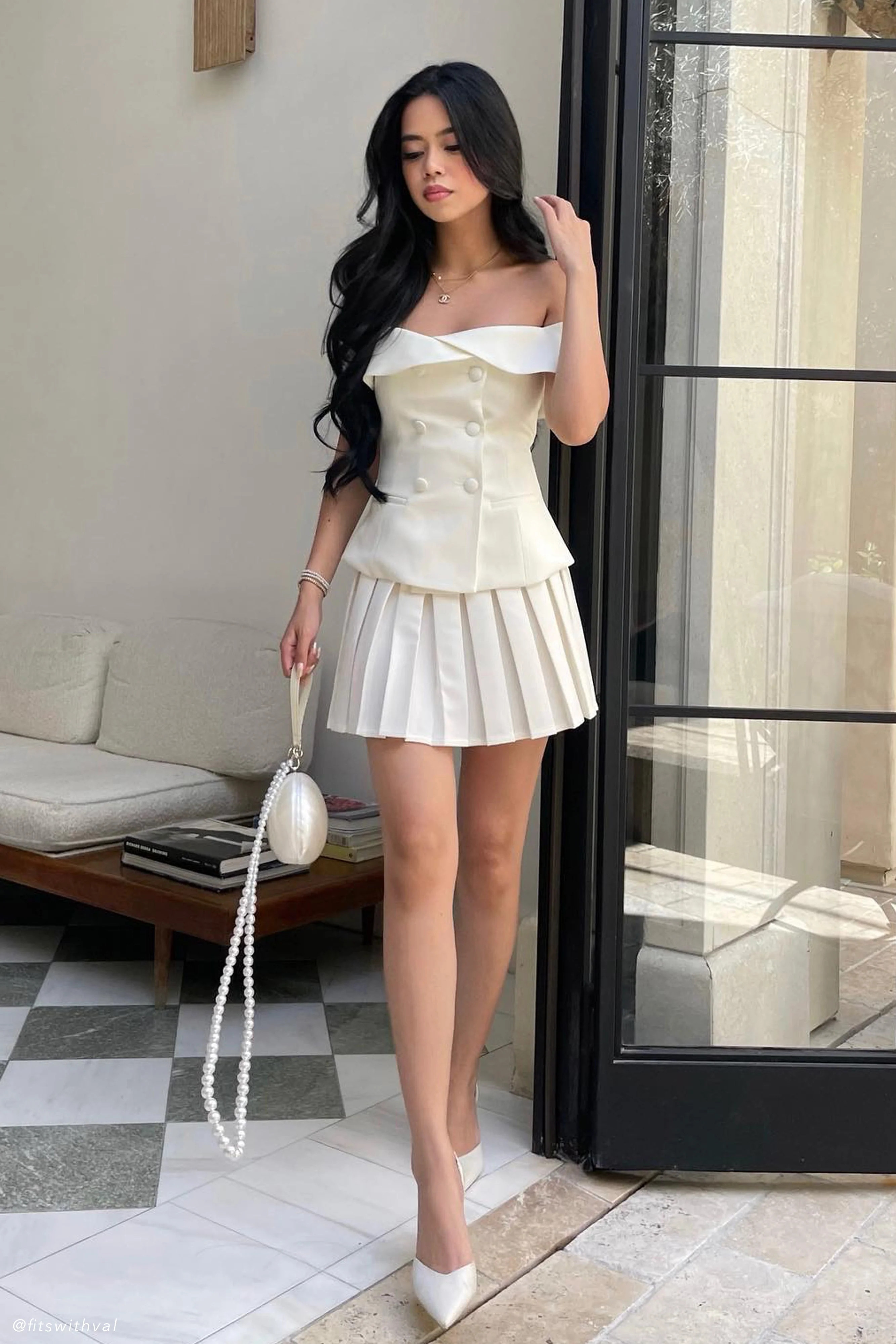 Krista Strapless Suiting Top - Ivory | MESHKI US