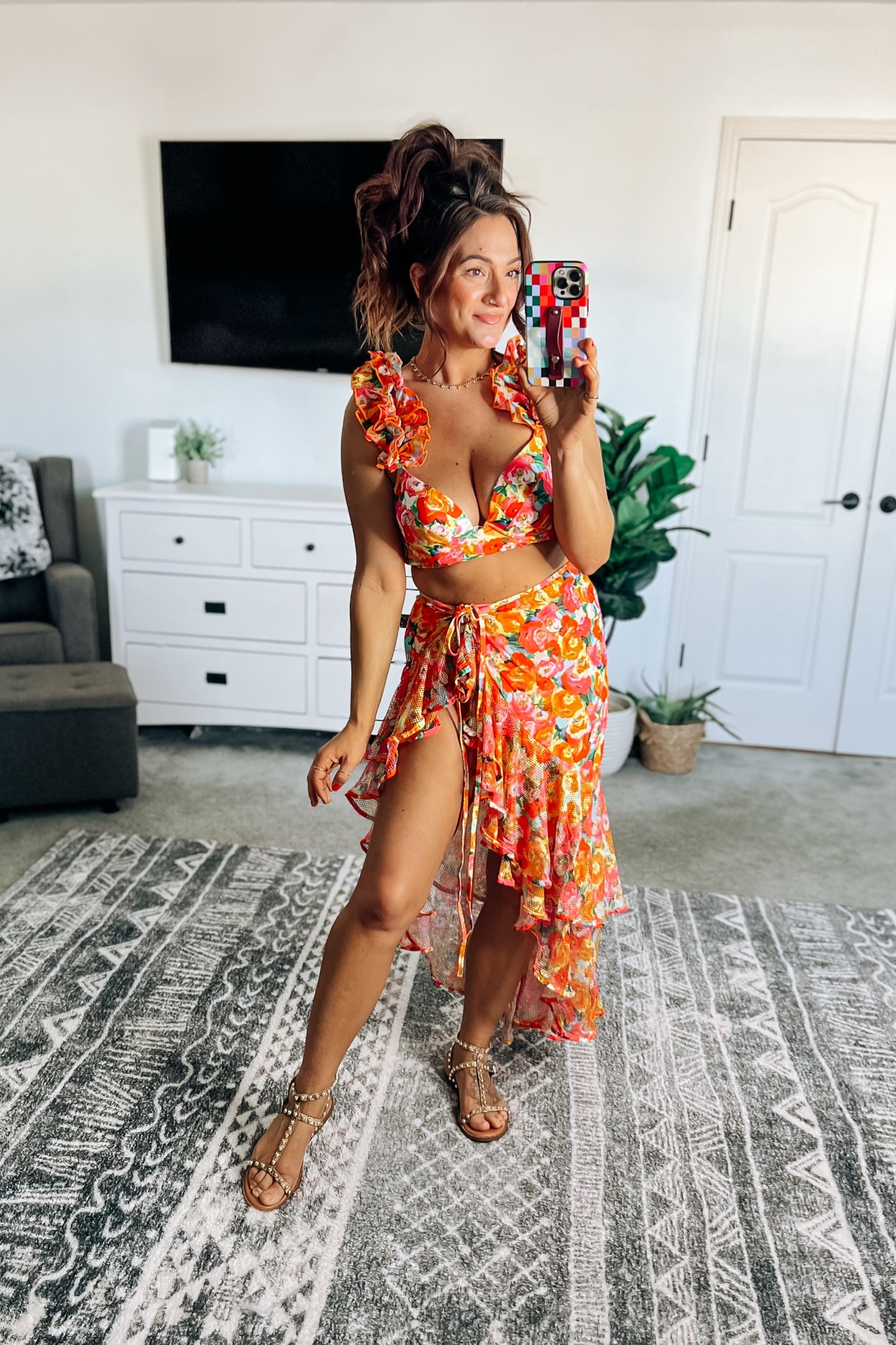 The cutest fun & flirty bikini!! Perfect for spring break, bachelorette/girls trip, boat day, resort vacation, honeymoon, etc!! True to size with good booty coverage. Cups are molded with a little padding and adjustable straps. The bottoms are high waisted with a super cute belt detail! 

#LTKSwim #LTKFindsUnder100 #LTKFindsUnder50