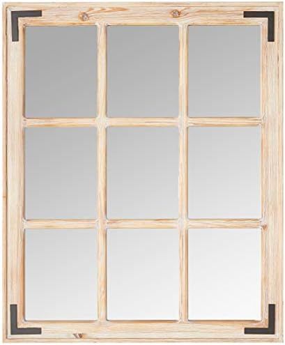 Amazon Brand – Stone & Beam Vintage Wooden 9-Grid Wall Mirror, 34.75"H, Light Stain | Amazon (US)