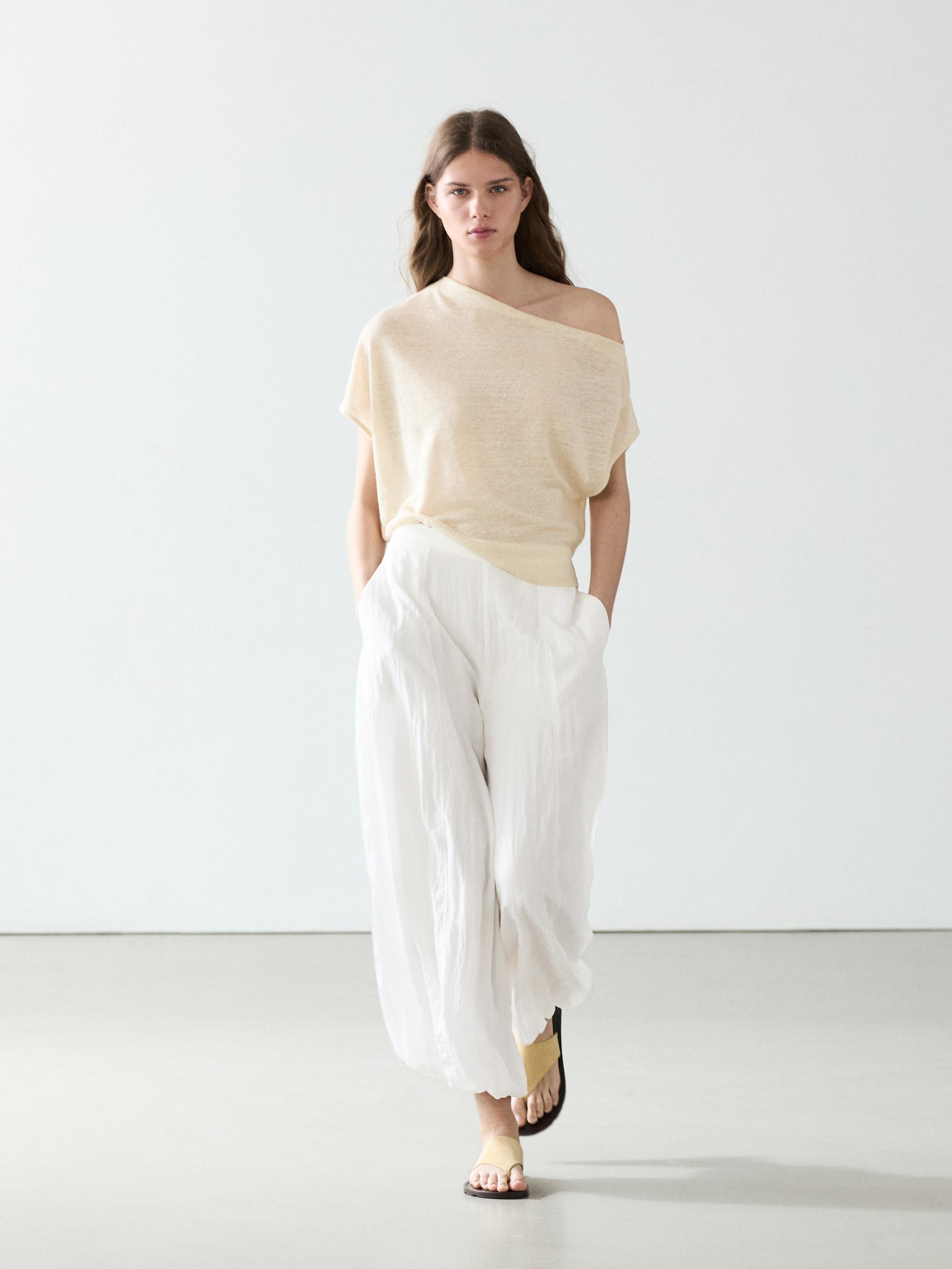 Flowing sarouel trousers with textured detail | Massimo Dutti UK