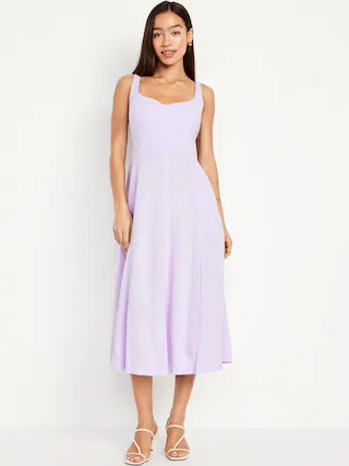 Fit & Flare Linen-Blend Midi Dress | Old Navy (US)