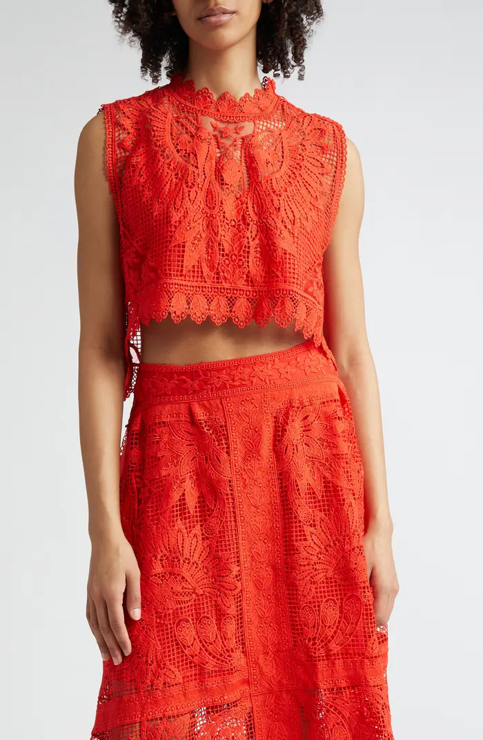 FARM Rio Toucan Guipure Lace Sleeveless Crop Top | Nordstrom | Nordstrom
