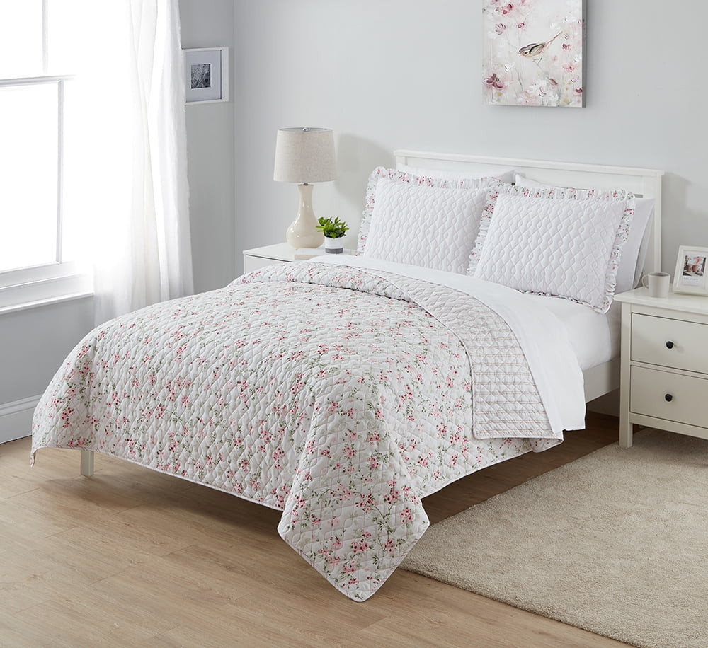 Simply Shabby Chic Reversible Cherry Blossom Floral 3-Piece Quilt Set, Full/Queen | Walmart (US)