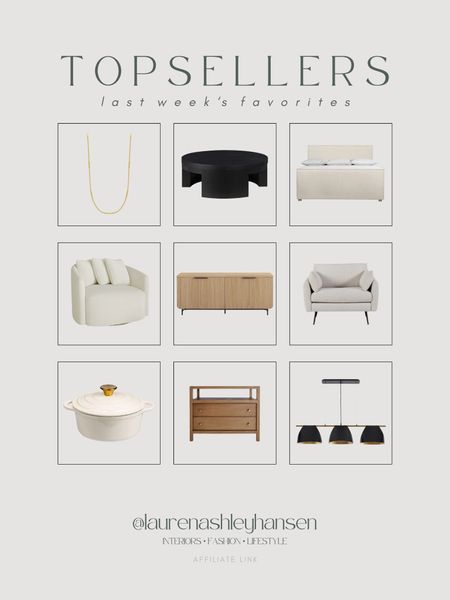 This week’s top sellers! You guys have been loving all of these Walmart finds—this beautiful black coffee table, my favorite reeded sideboard and this beautiful swivel chair. Our bed frame and nightstands were also favorites this week! And how gorgeous is this necklace—a splurge but a beautiful Mother’s Day gift! 

#LTKstyletip #LTKhome