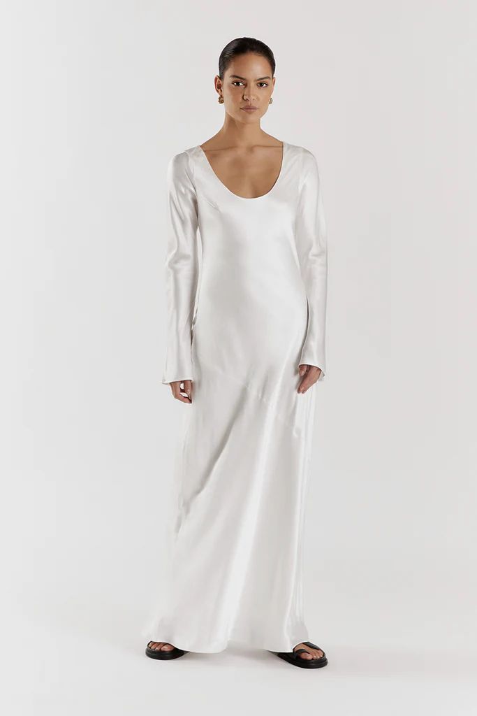 LEA WHITE SLEEVED SATIN MAXI DRESS | DISSH