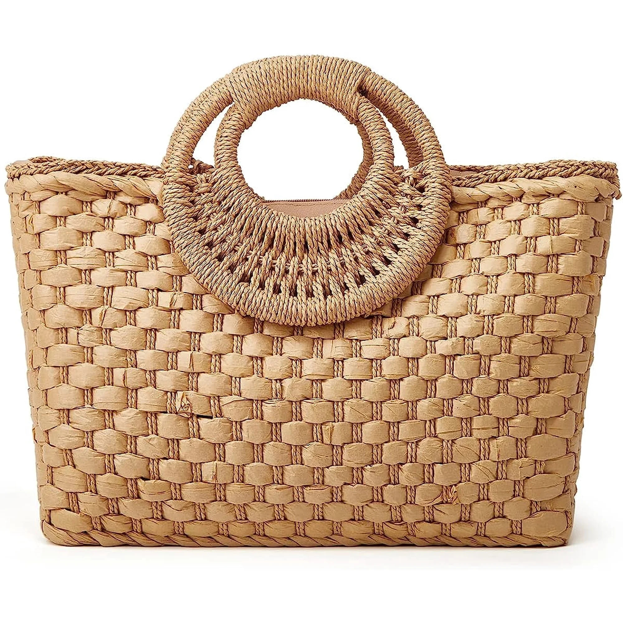 MMYGU Straw Hobo Bags for Women Retro Handbags Hand-woven Large Bag Round Handle Ring Totes Summe... | Walmart (US)