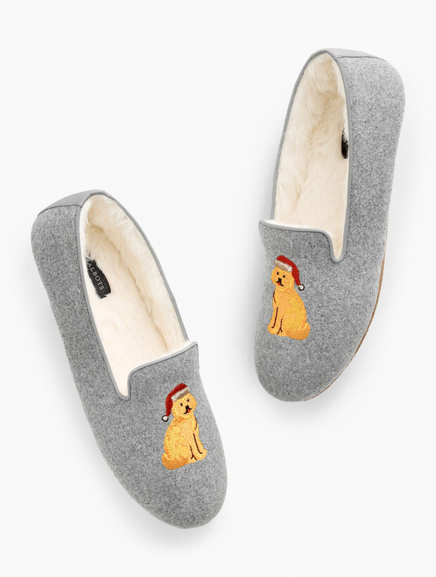 Fireside Embroidered Slippers - Golden Retriever | Talbots