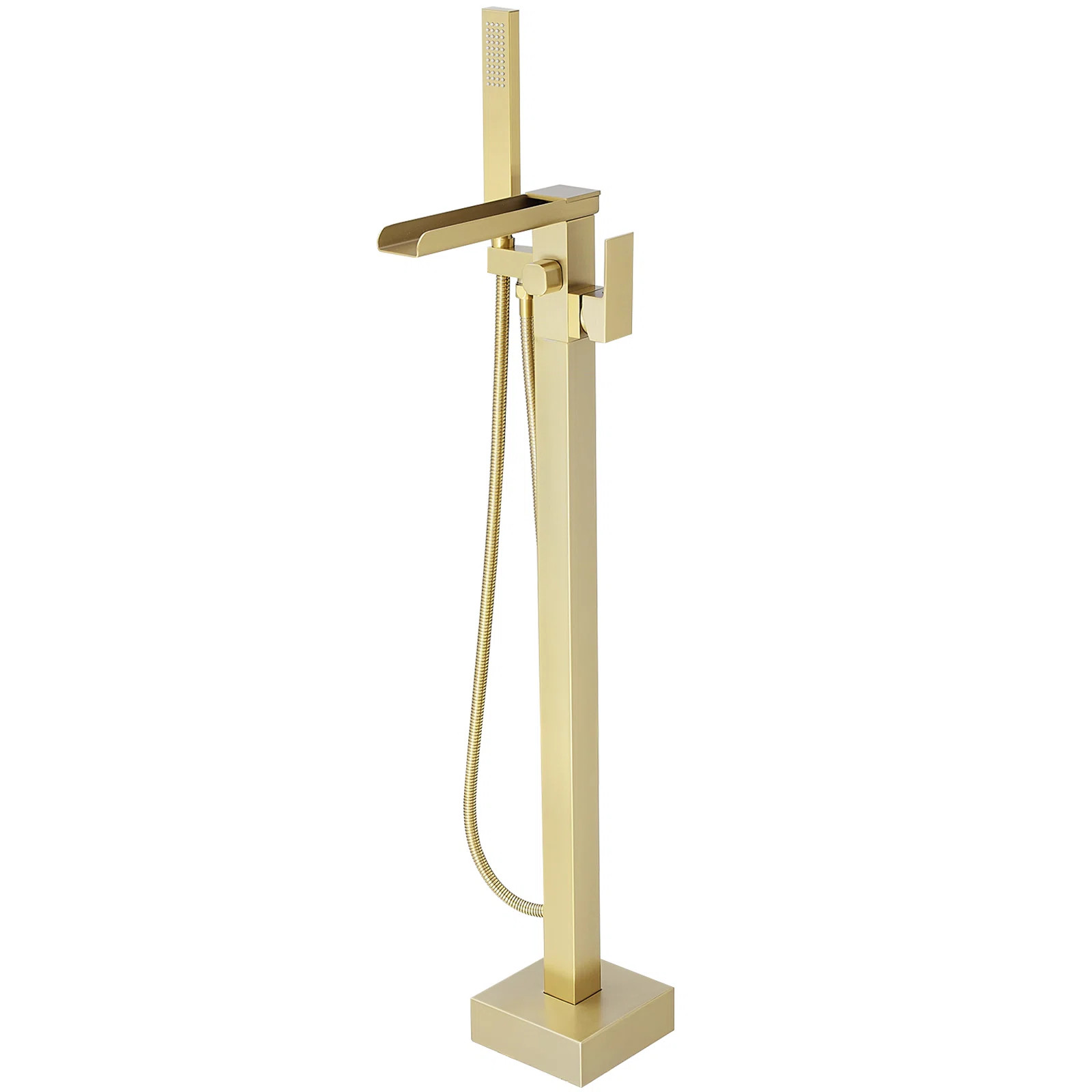 VIBRANTBATH  Elegant Aura Brushed Gold 1-handle Freestanding Waterfall Bathtub Faucet with Hand S... | Wayfair North America