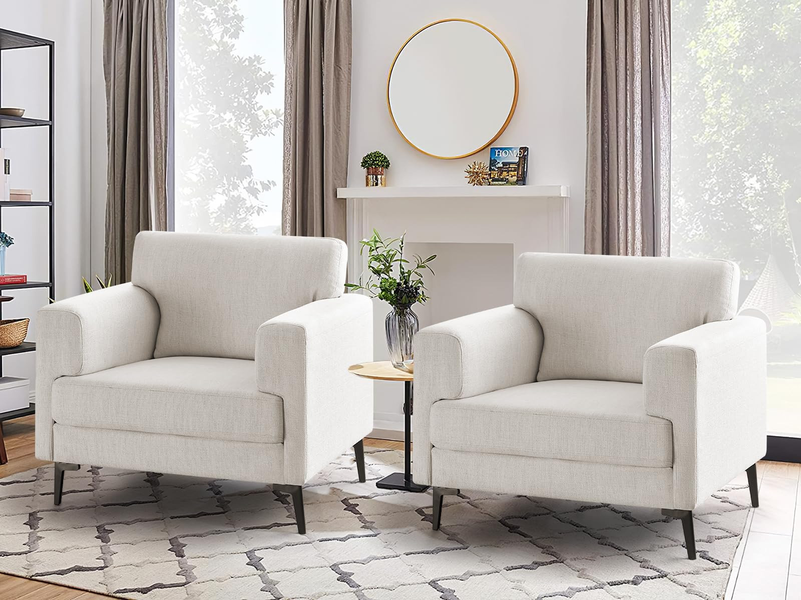 CDCASA Accent Chair, Linen Fabric Oversized Mid Century Modern Chair Set of 2, Comfy Upholstered ... | Amazon (US)