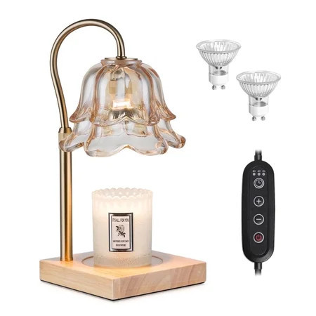 Sziqiqi Candle Warmer Lamp with Timer: Flower Candle Lamps with 2 Bulbs Gift for Mom Height Adjustable Candle Lamp Warmer Vintage Home Bedroom Decor House Warming Gold | Walmart (US)