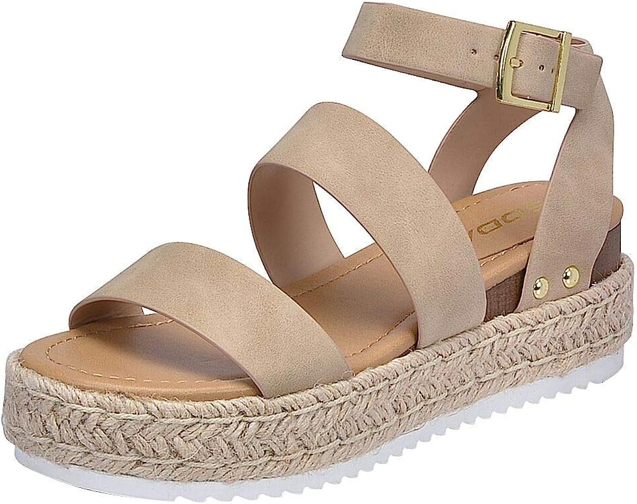 Soda Women's Topic Open Toe Buckle Ankle Strap Espadrille Synthetic sandals | Amazon (US)