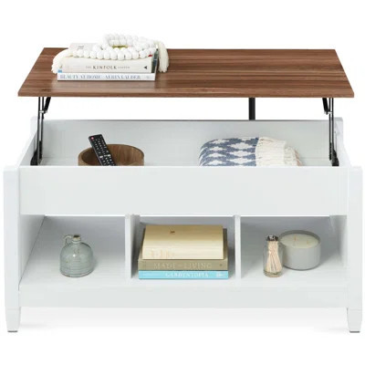 Lift Top Coffee Table Hidden Storage Coffee Table, Wooden Dining Coffee Table, Accent Table Furniture For Living Room, Display Shelves - White/Brown | Wayfair North America