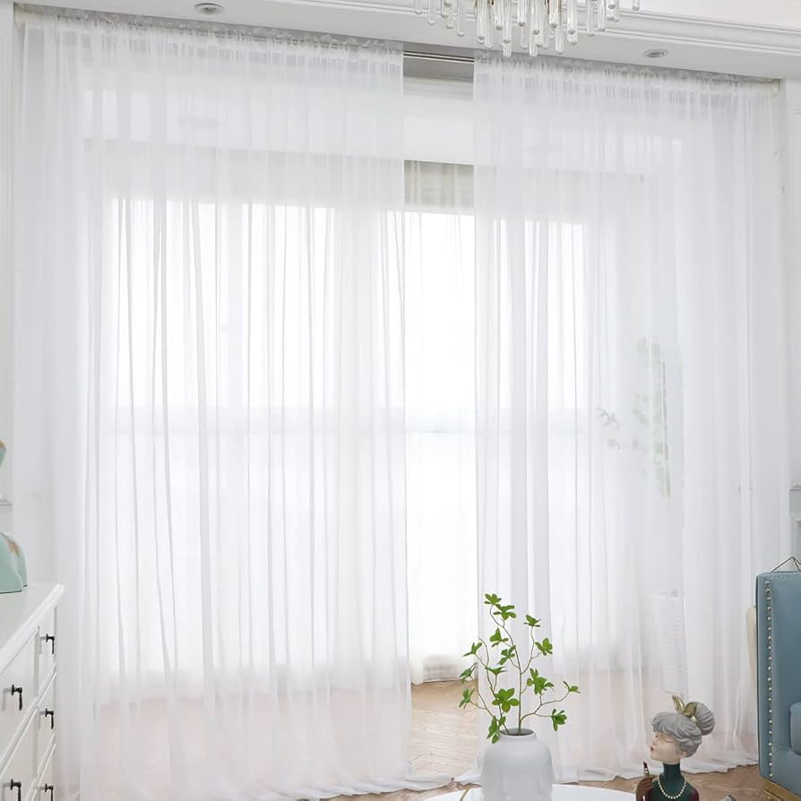 Window White Sheer Curtains 90 Inches Long 2 Panels Sheer White Curtains Basic Rod Pocket Panel f... | Amazon (US)