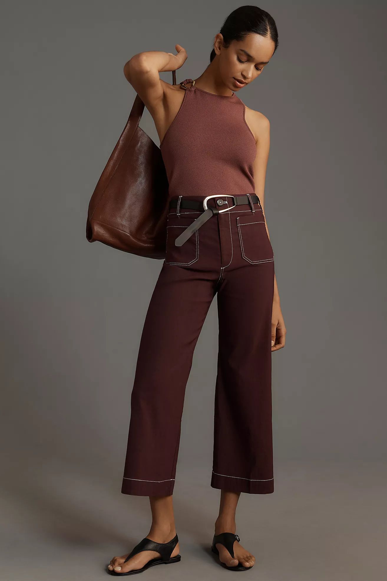 The Colette Cropped Wide-Leg Pants by Maeve: Contrast-Stitch Edition | Anthropologie (US)