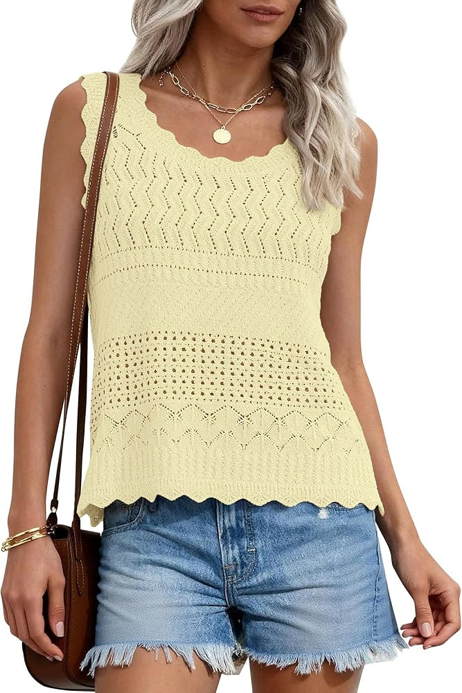 PRETTYGARDEN Womens Crochet Tank Tops 2026 Summer Spring Boho Sleeveless Cute Knit Sweater Vest T... | Amazon (US)