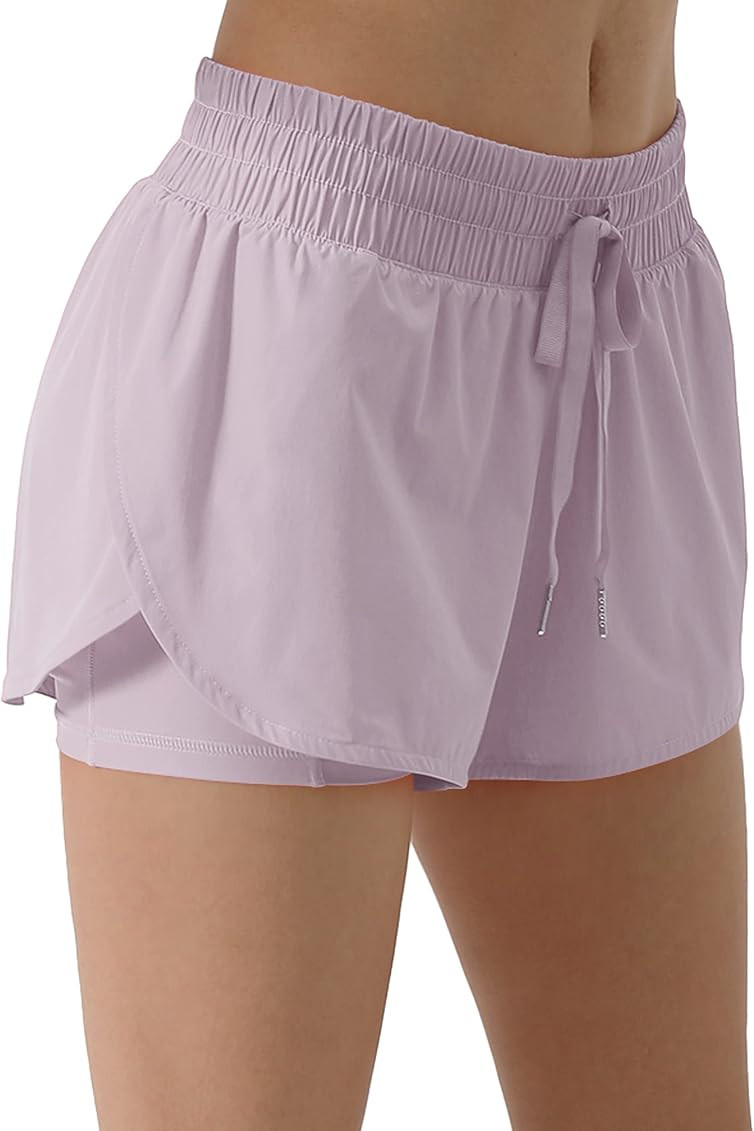 ODODOS Women's 2 in 1 Workout Shorts with Pockets High Waisted Gym Yoga Running Shorts with Liner | Amazon (US)