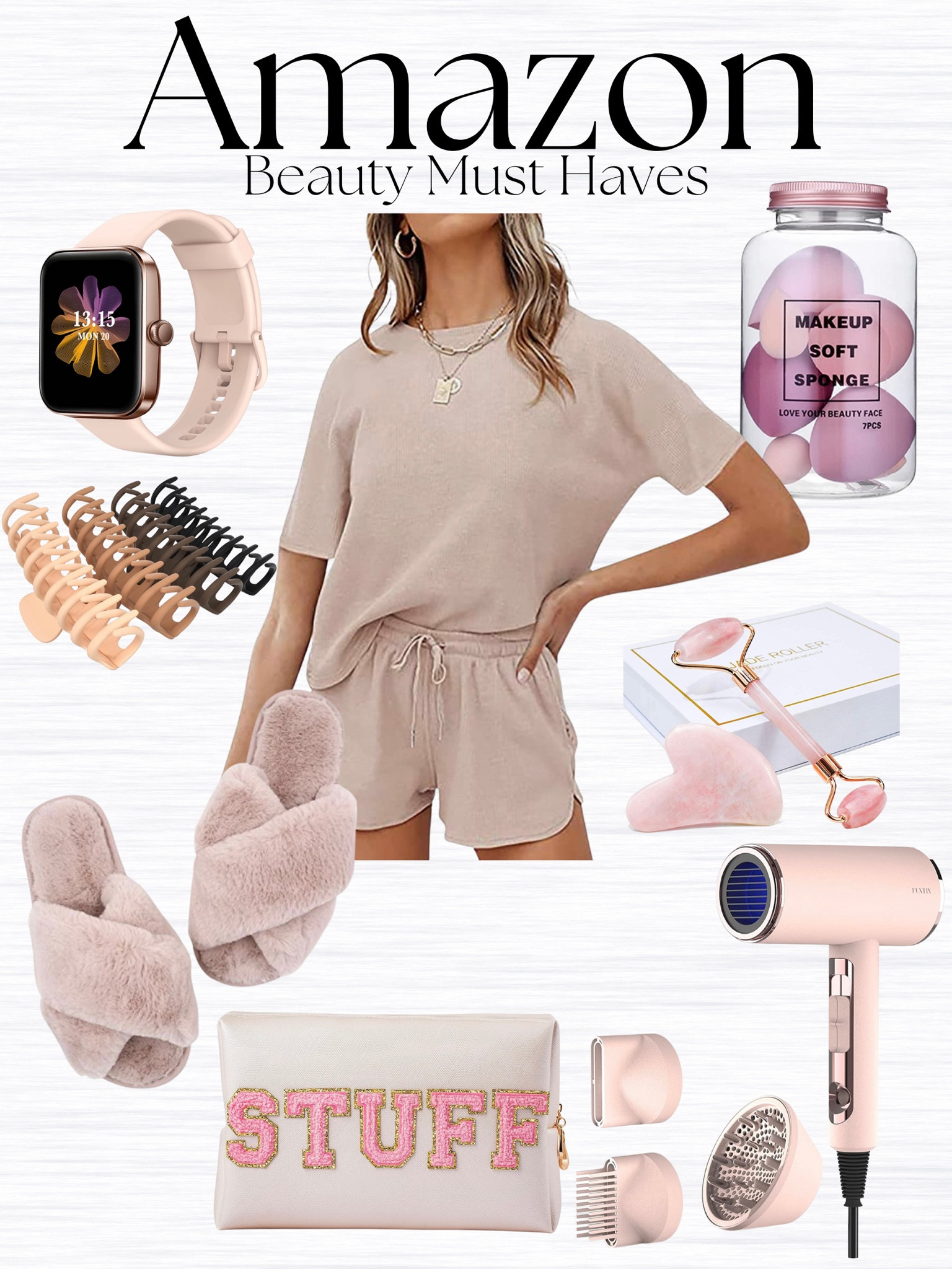 Amazon beauty must haves, 2 piece set, hair care, hair accessories, fitness watch, makeup, beauty, fuzzy slippers, travel, makeup bag, letter bag, hair clips

#LTKbeauty #LTKstyletip #LTKtravel