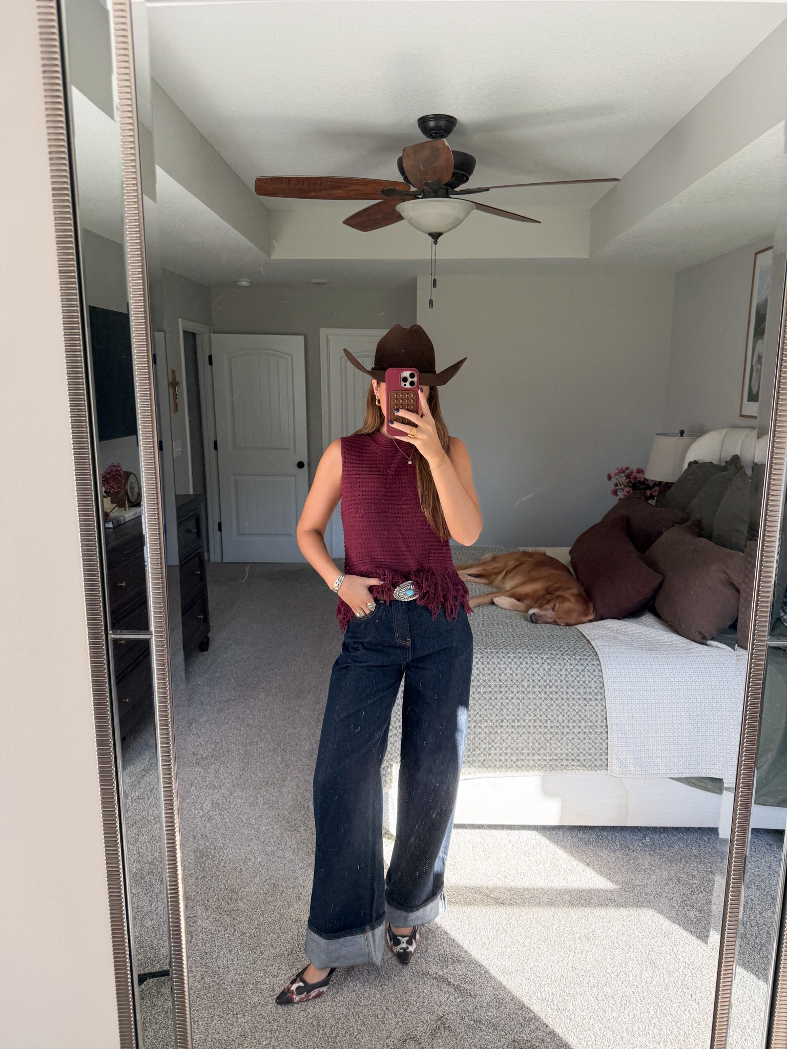 amazon western ootd! jeans in a small/36 (very long for my tall girls!) i cuffed them. they run a bit oversized so size down if you can (I need an XS but just belted to make work).