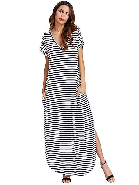 Verdusa Women's V Neck Side Pockets Split Hem Beach Long Maxi Dress | Amazon (US)