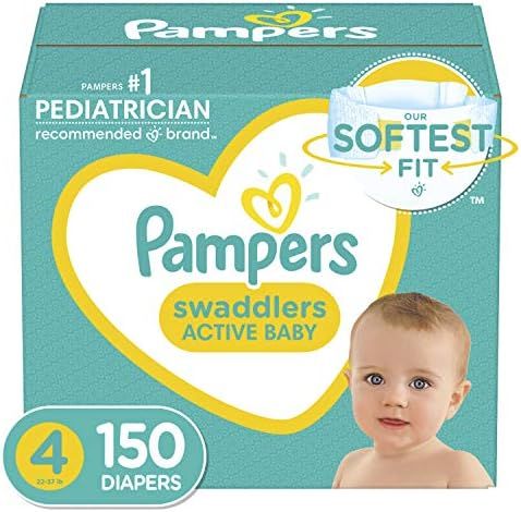 Baby Diapers Size 4, 150 Count - Pampers Swaddlers, ONE MONTH SUPPLY (Packaging and Prints on Dia... | Amazon (US)