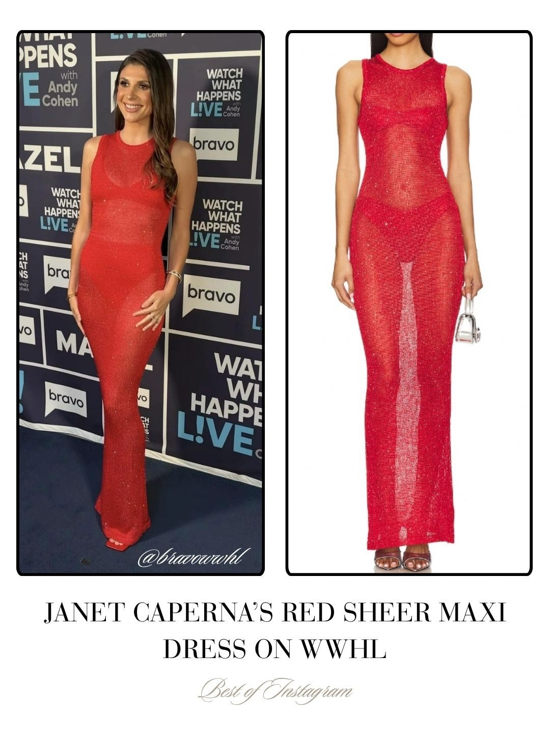 Janet Caperna’s Red Sheer Maxi Dress 📸 = @bravowwhl 