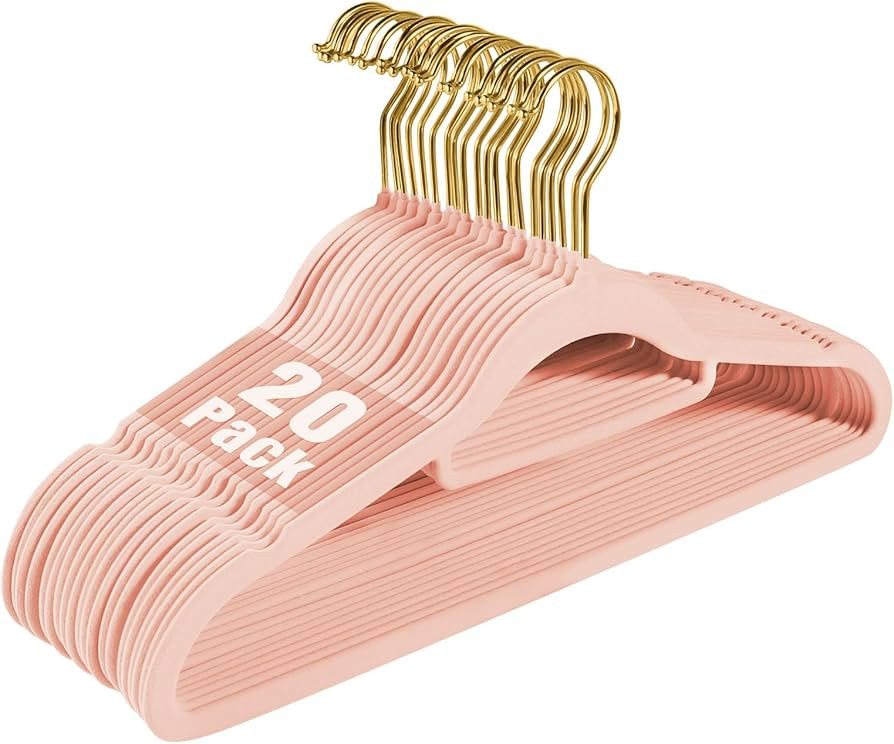 Velvet Clothing Hangers Felt Non-Slip Pink Suit Hanger Space Saving Clothes Hangers for Dorm Heav... | Amazon (US)