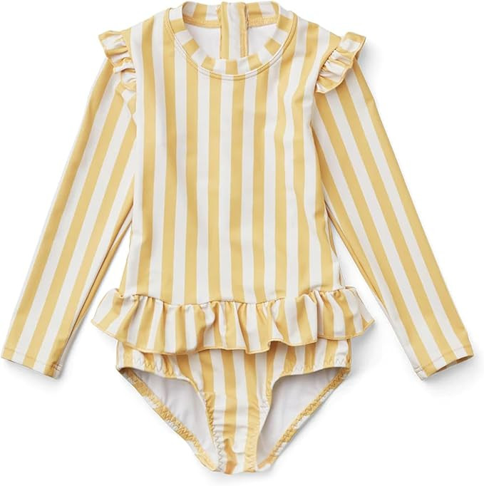 Girls One Piece Swimsuits Zipper Rash Guard Long Sleeve Bathing Suit with Ruffle Hem UPF50+ | Amazon (US)