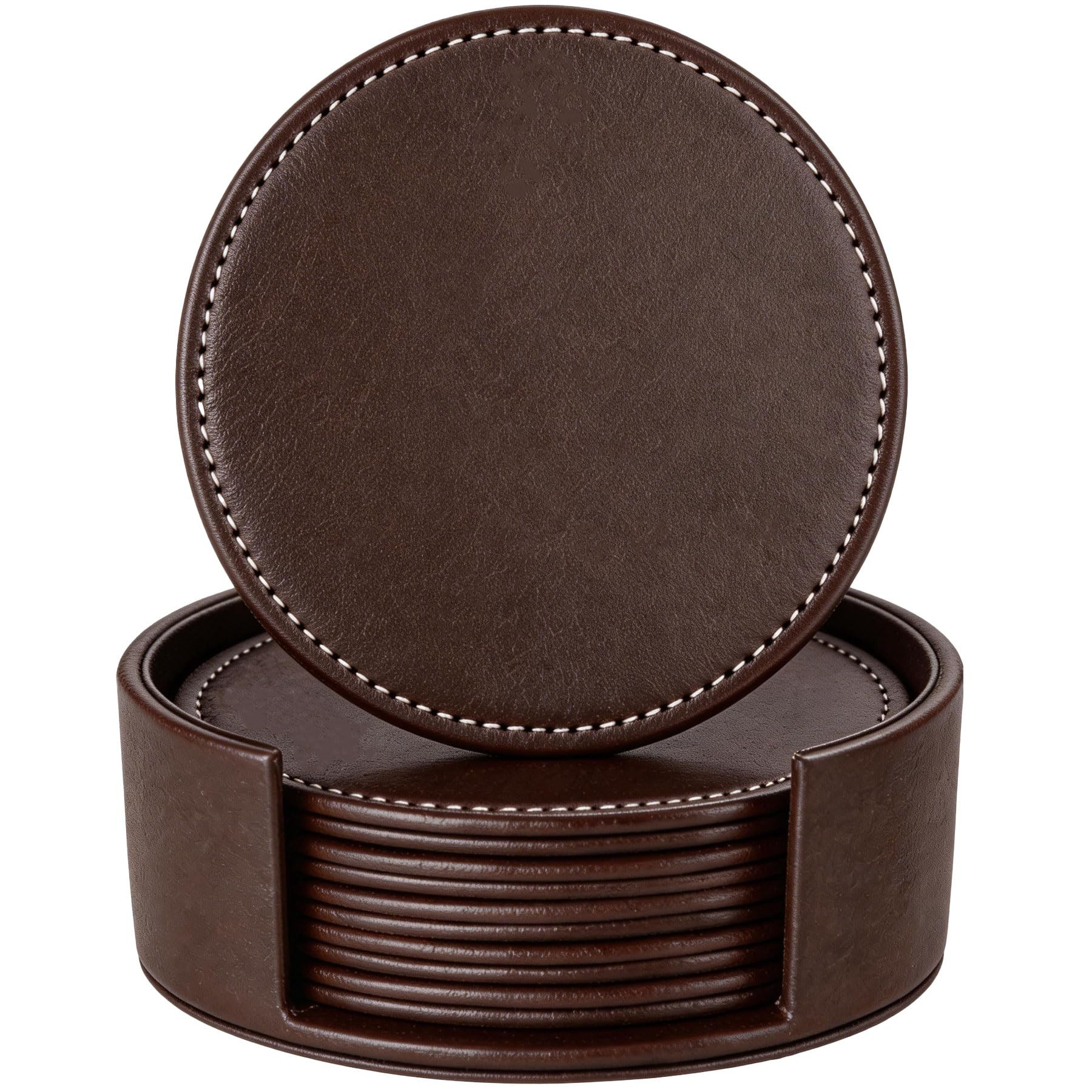 Leather Coasters for Drinks(6 Pack), Handmade Durable Drink Coasters Set with Holder for Tabletop... | Amazon (US)