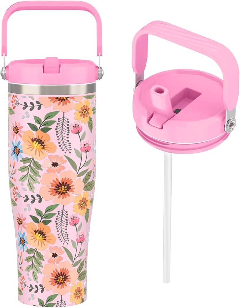 50 oz Tumbler with Handle Flip Straw,Leak Proof Vacuum Insulated Cup Water Bottle Fit in Cup hold... | Amazon (US)