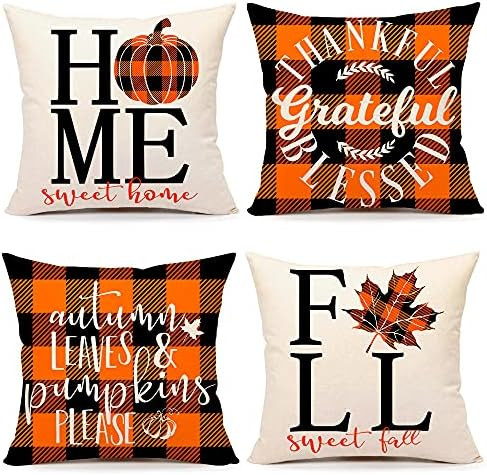 4TH Emotion Fall Decor Pillow Covers 18x18 Set of 4 Thanksgiving Buffalo Check Farmhouse Decorati... | Amazon (US)