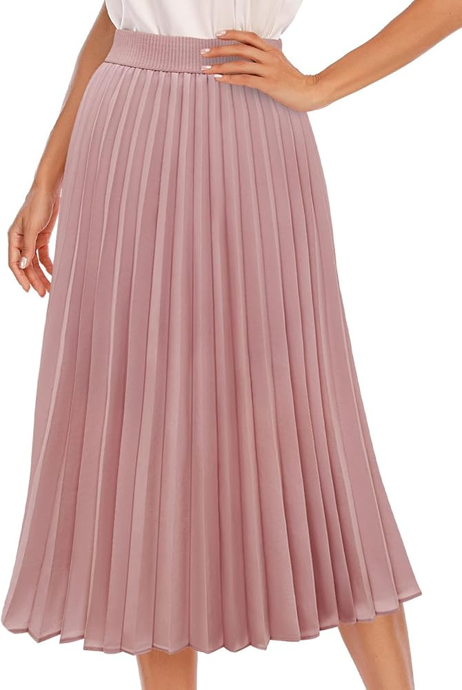DRESSTELLS Pleated Midi Skirts for Women, Long Aline High Elastic Waisted Holiday Party Skirt | Amazon (US)