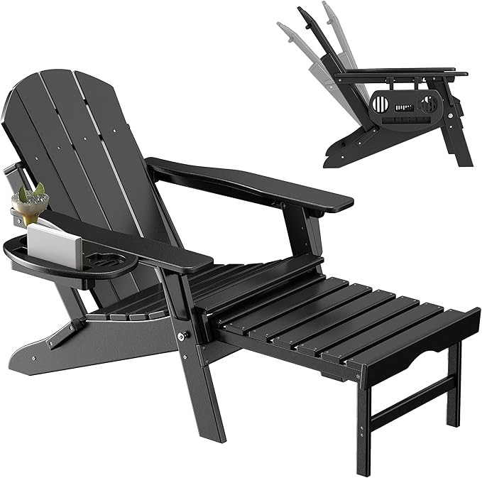 Adjustable Adirondack Chair with Retractable Ottoman, HDPE Folding Adirondack Chair with Cup Hold... | Amazon (US)