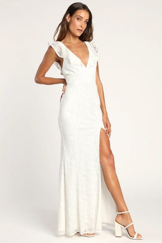 Love Me Always White Lace Ruffled Mermaid Maxi Dress | Lulus (US)