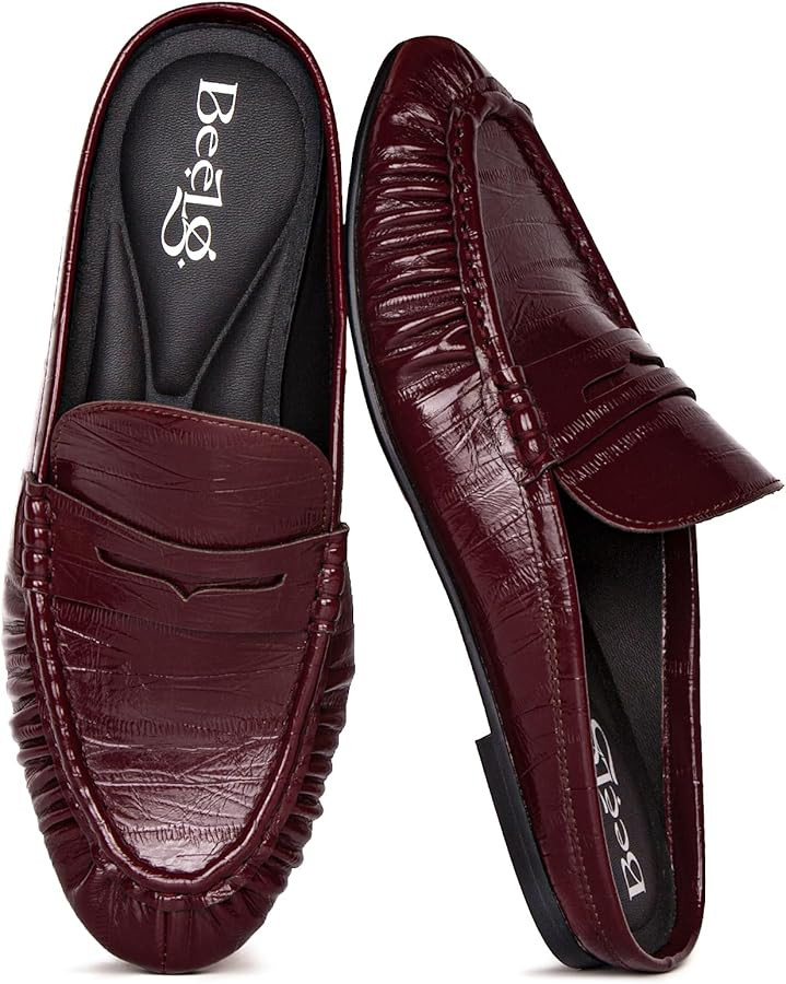 Penny Mule Loafers for Women Slip-On Flat Mules Slides Loafer Dressy Comfort Casual Shoes | Amazon (US)