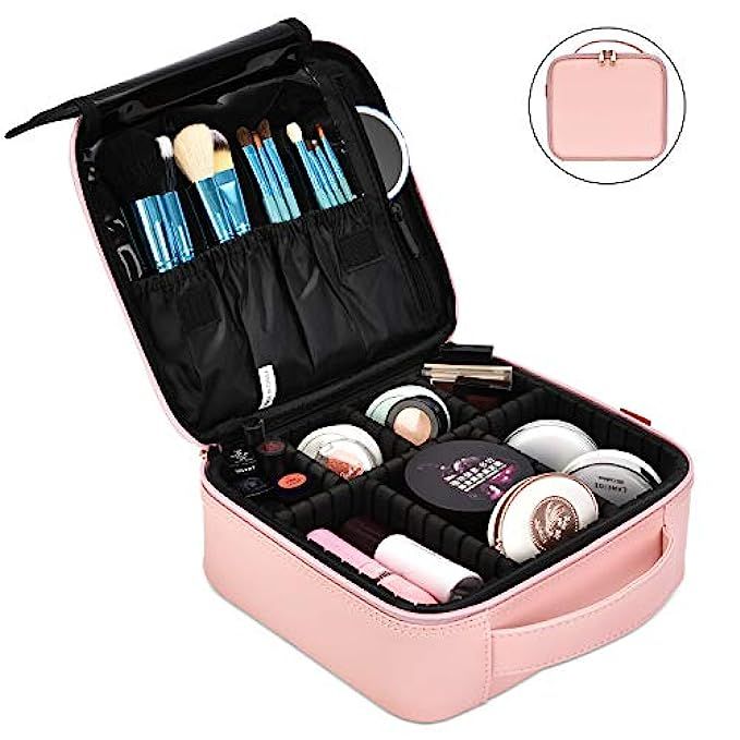 NiceEbag Makeup Bag Travel Cosmetic Bag for Women Cute Makeup Case Large Leather Cosmetic Train Case | Amazon (US)