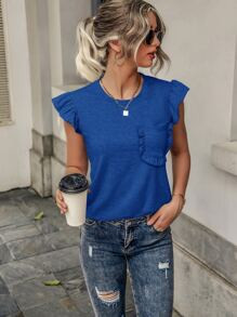 Ruffle Trim Pocket Patched Tee
   SKU: sw2204019555898512      
          (2190 Reviews)
        ... | SHEIN